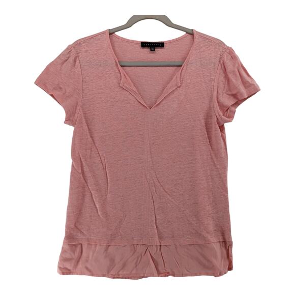 Sanctuary Tops - Sanctuary Tiered Peplum Top XS Light Pink VNeck Short Cap Sleeve Split Hem Linen